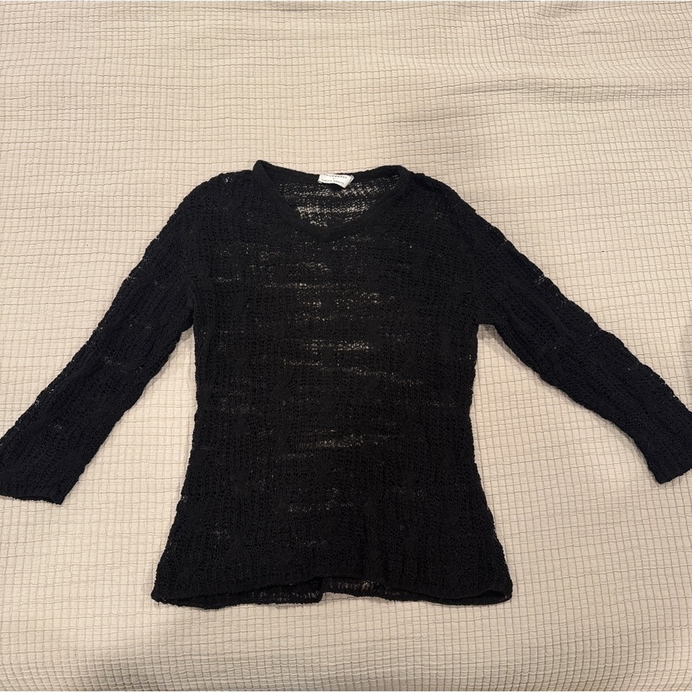 Vintage Philosophy di Alberta Ferretti Black Open Knit V Neck Sweater - Size 6